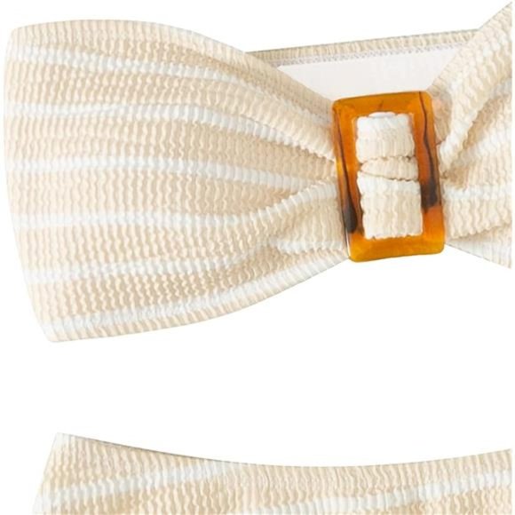 2 Piece Striped Swimsuit Strapless High Waisted Thong Bikini Set Bathing Suit - Picture 3 of 4